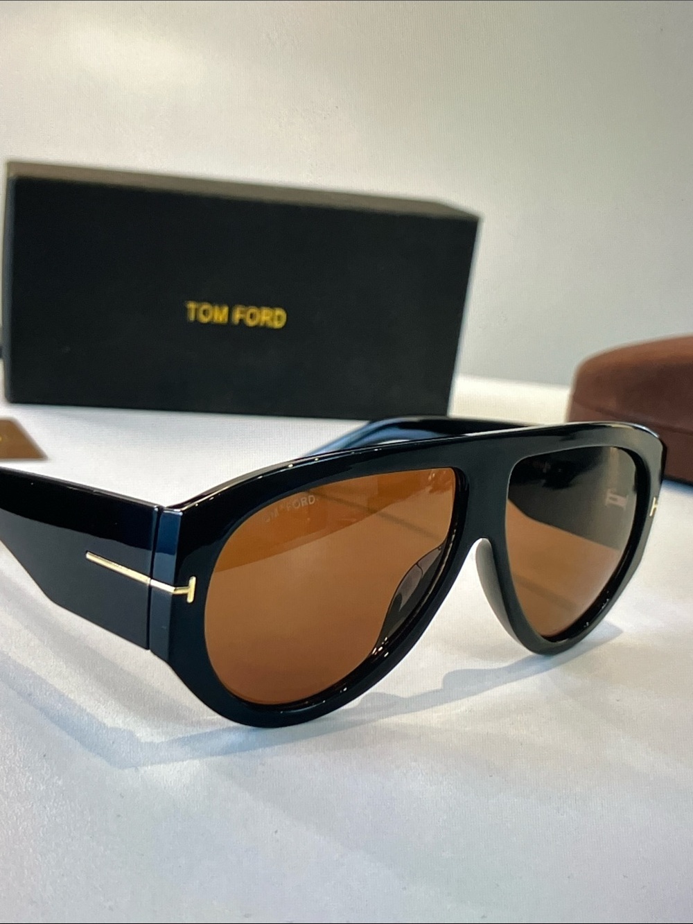 Tom Ford Glossy Black Sunglasses with Brown Lenses